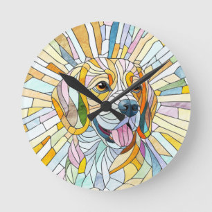 Horloge Ronde Chien beagle - Art Mosaïque coloré