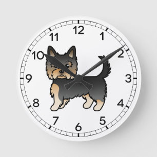 Horloge Ronde Chien-Caricature Terrier Yorkie Noir Et Tan Yorksh