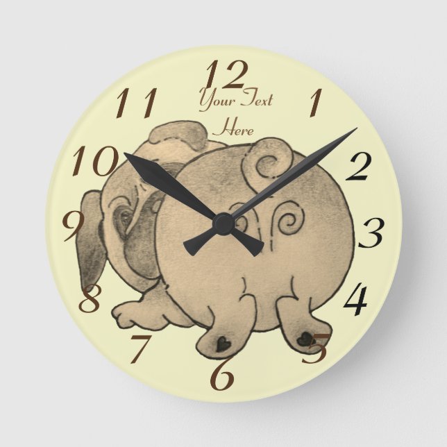 Horloge Ronde chien chiot mignon jouant du carlin brun (Recto)
