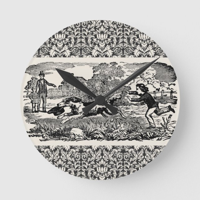 Horloge Ronde Chien courant art animal antique illustration vict (Recto)