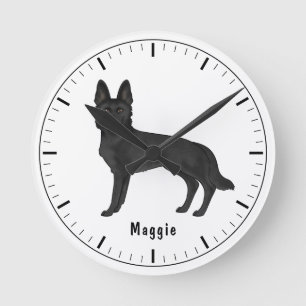 Horloge Ronde Chien de berger allemand noir de dessin animé avec