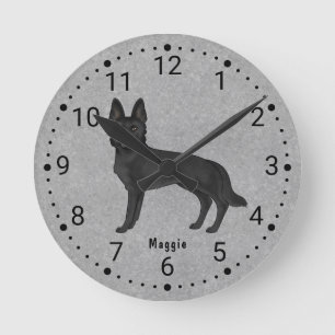 Horloge Ronde Chien de berger allemand noir dessin animé montre