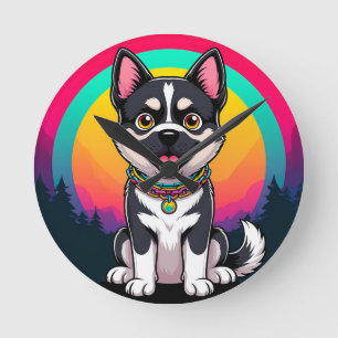 Horloge Ronde Chien de dessin animé joueur