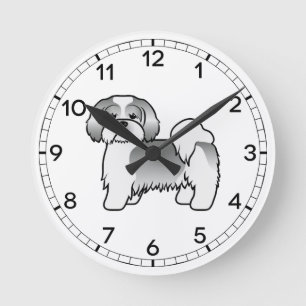 Horloge Ronde Chien de dessin animé mignon Lhasa Apso argent et 