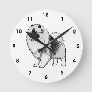Horloge Ronde Chien de dessin Keeshond