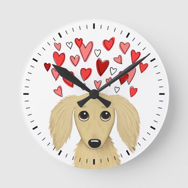 Horloge Ronde Chien de Longhaired Cream with Hearts Cute Dog (Recto)