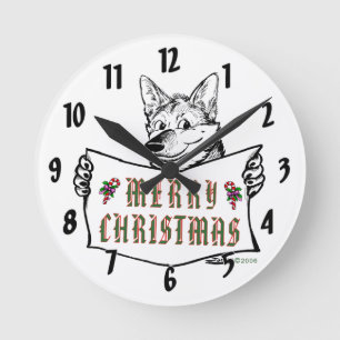 Horloge Ronde Chien de Noël : Joyeux Noël !