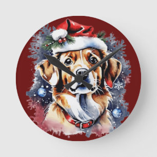 Horloge Ronde Chien de Noël mignon