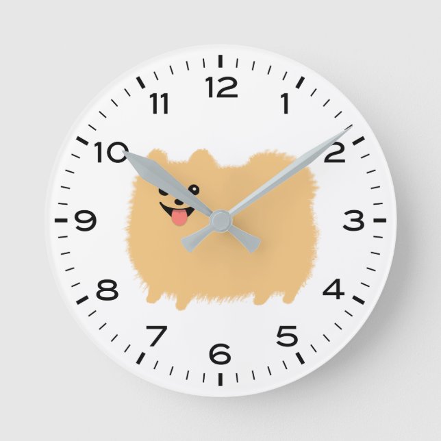 Horloge Ronde Chien de Poméranie mignon avec heures et minutes (Recto)