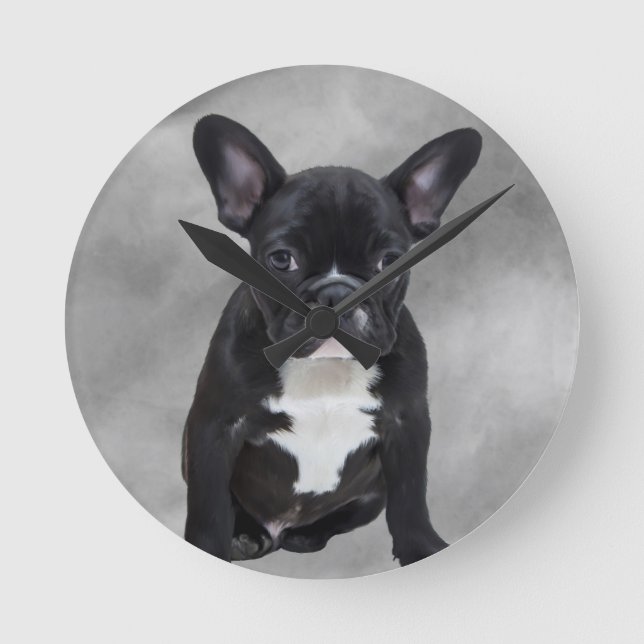 Horloge Ronde Chien de taureau français assis aquarelle peinture (Recto)