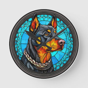 Horloge Ronde Chien Doberman vibrant Art animalier audacieux Mod