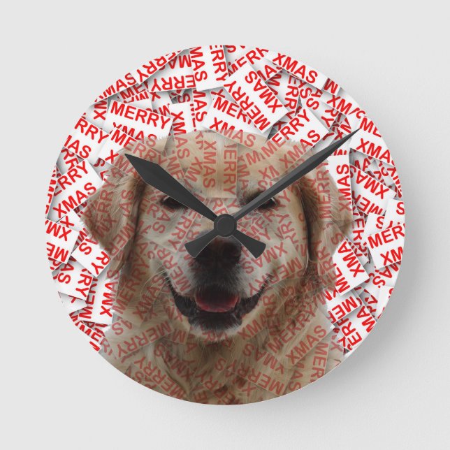 Horloge Ronde Chien d'or de rétritrice souriant de Noël (Recto)