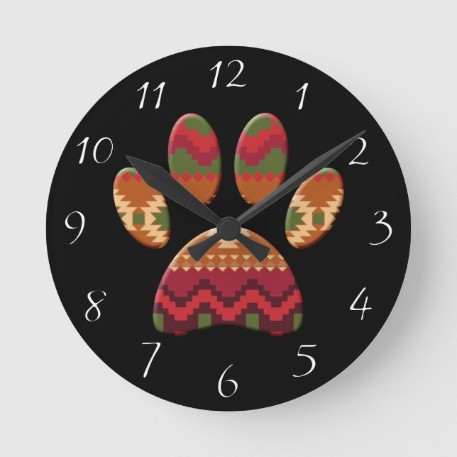 Horloge Ronde Chien Motif Aztèque Paw (Recto)
