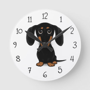 Horloge Ronde Chien noir et bronzage enduit lisse mignon de