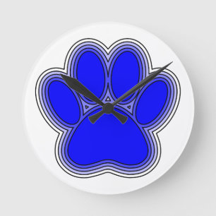 Horloge Ronde Chien Paw En Bleu Avec Contours
