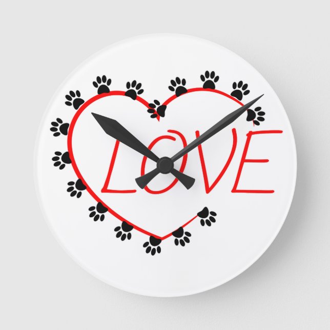 Horloge Ronde Chien Paws Red Heart Love (Recto)