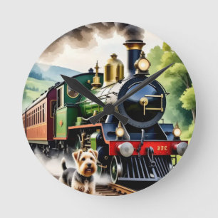 Horloge Ronde Chien saluant un train à vapeur