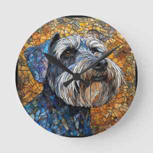 Horloge Ronde Chien Schnauzer représenté avec une précision épou