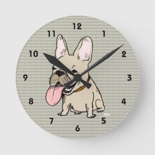 Horloge Ronde Chien-taureau français amusant avec une énorme lan