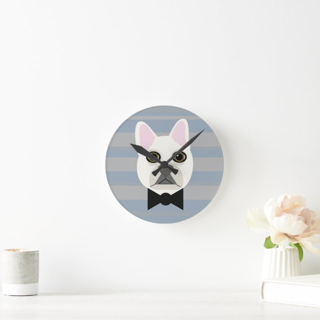Horloge Ronde Chien-taureau français blanc, Grandes (Maison)
