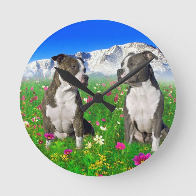 Horloge Ronde Chiens Brindle et bleus du Staffordshire et de (Recto)