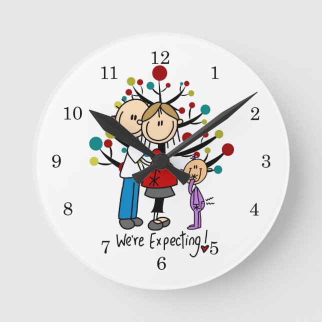 Horloge Ronde Chiffres de bâton Fille des parents attendus (Recto)