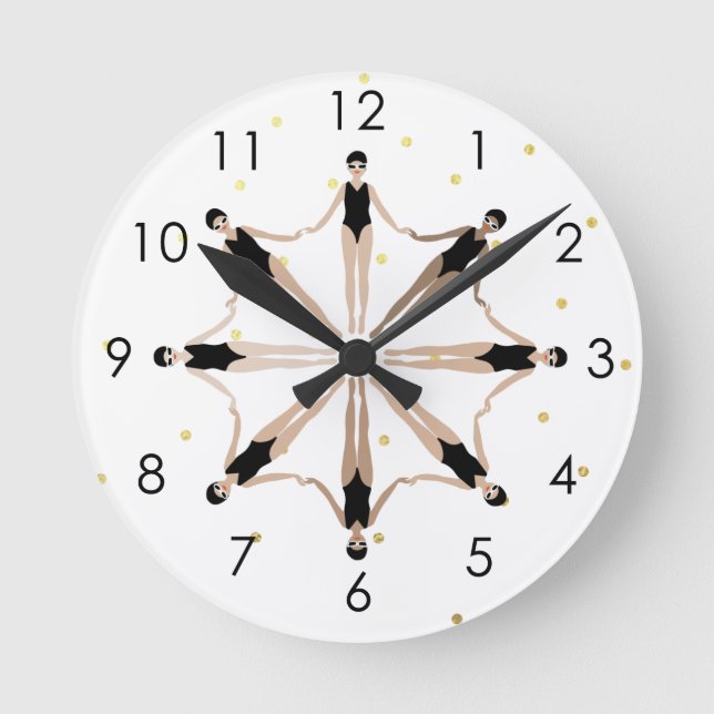 Horloge Ronde Chiffres d'or des nageurs synchronisés artistiques (Recto)