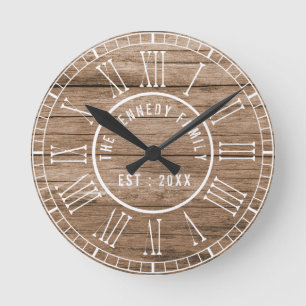 Horloge Ronde Chiffres romains blancs de la ferme rustique en bo