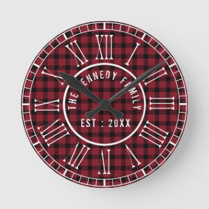 Horloge Ronde Chiffres romains blancs plaqués de buffles rouges 