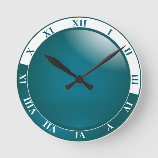 Horloge Ronde Chiffres romains Turquoises et blancs élégants (Recto)