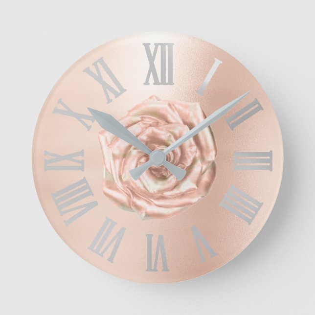 Horloge Ronde Chiffres Rose gris argent or cuivre métal romain (Recto)
