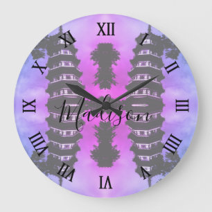 Horloge Ronde Chine Ancienne Canton la pagode fleurie Grande Hor