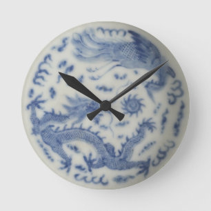 Horloge Ronde Chinoiserie chinois vintage de bleu du Monaco de