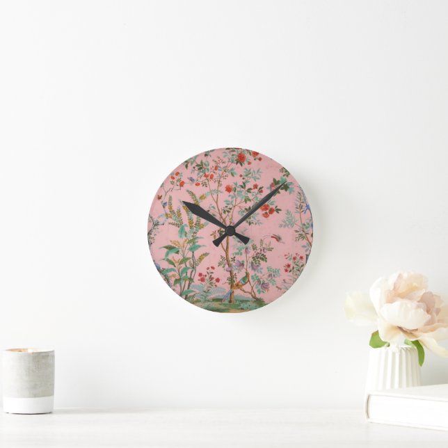 Horloge Ronde Chinoiserie rose (Maison)