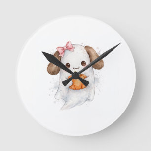 Horloge Ronde Chiot fantôme mignon foulard de chien Halloween no