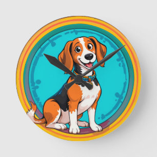 Horloge Ronde Chiot mignon design de style dessin animé coloré