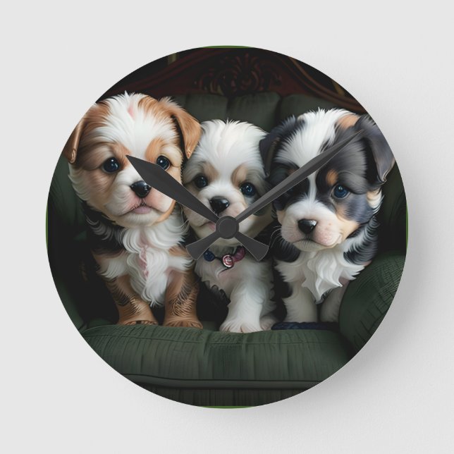 Horloge Ronde Chiots super mignons sur le canapé 2 (Recto)