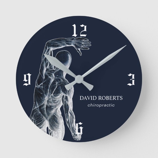 Horloge Ronde Chiropratique Marine Bleu Anatomie Chiropracteur (Recto)