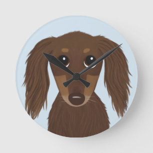 Horloge Ronde Chocolat mignon à pois longs Chien Brown Dachshund