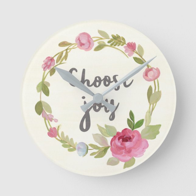 Horloge Ronde Choisir la joie | Roses Pink Pastel (Recto)