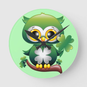 Horloge Ronde Chouette bébé mignonne St Patrick dessin animé