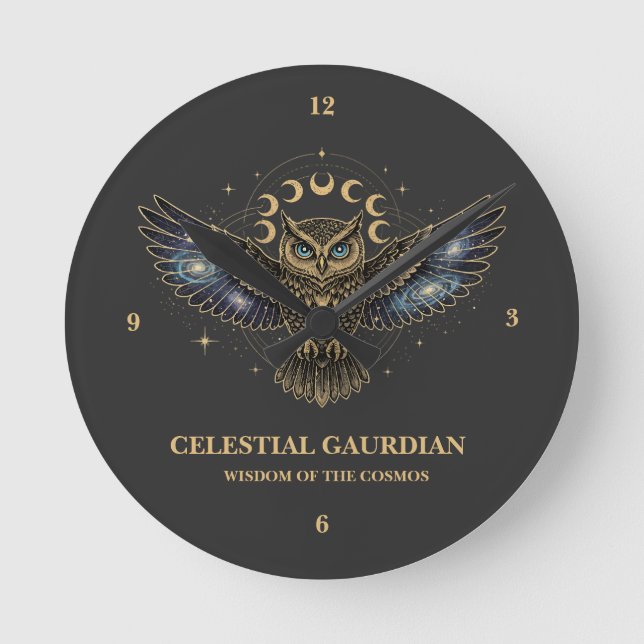 Horloge Ronde Chouette céleste Gardien cosmique (Recto)