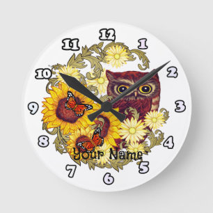 Horloge Ronde Chouette de tournesol