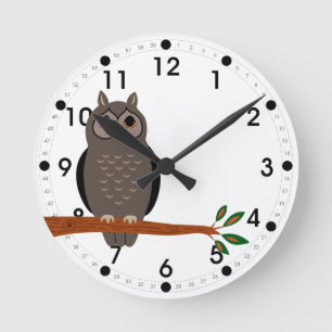 Horloge Ronde Chouette des bois sur l'horloge des branches Anima