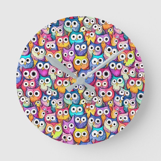 Horloge Ronde Chouette face caricature doodle whimiscal oiseaux  (Recto)