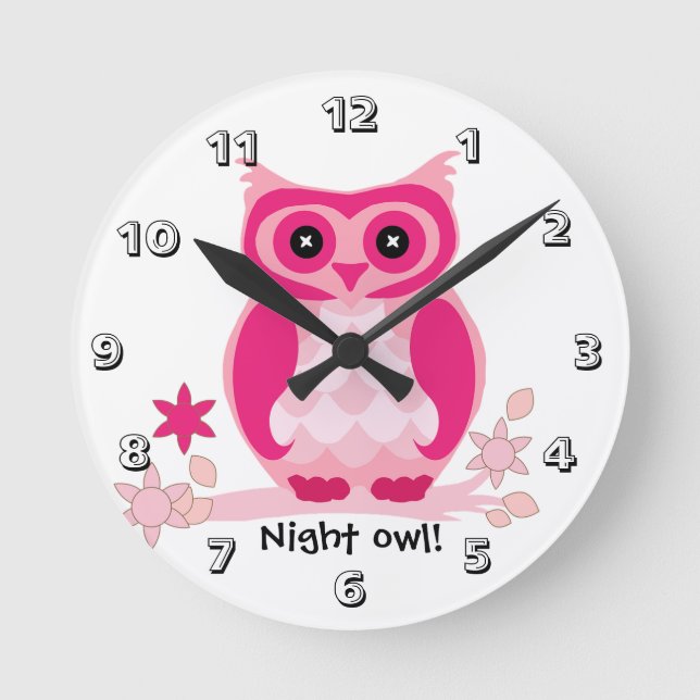 Horloge Ronde Chouette rose (Recto)