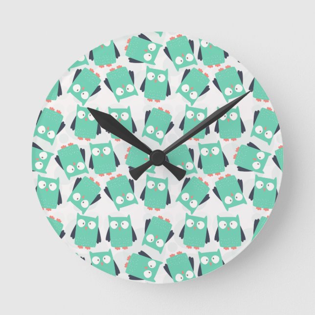 Horloge Ronde Chouettes lunaires turquoises (Recto)
