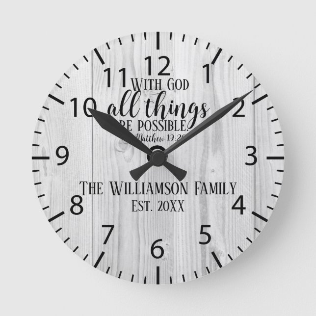 Horloge Ronde Christian Gift Rustic Wood Écritures Nom de famill (Recto)