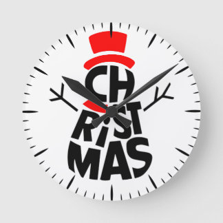 Horloge Ronde Christmas Snowman Word Art