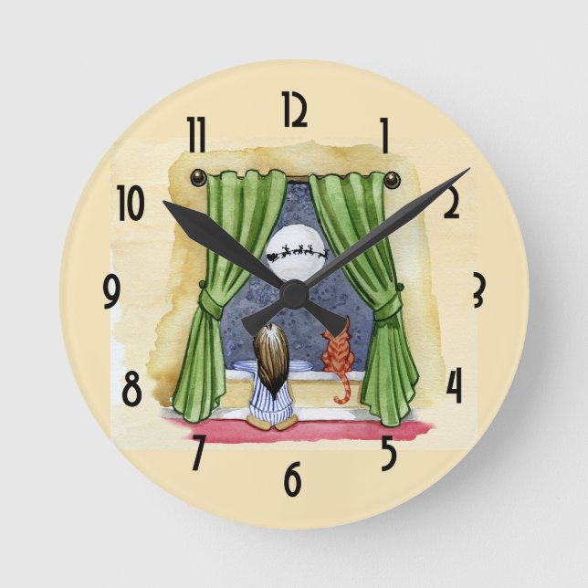 Horloge Ronde Christmas Wishes Child & Kitty Cat Xmas (Recto)